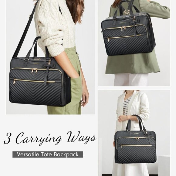 17 Inch Laptop Bag for Women, Large Convertible Quilted Briefcase Backpack with - Picture 2 of 8